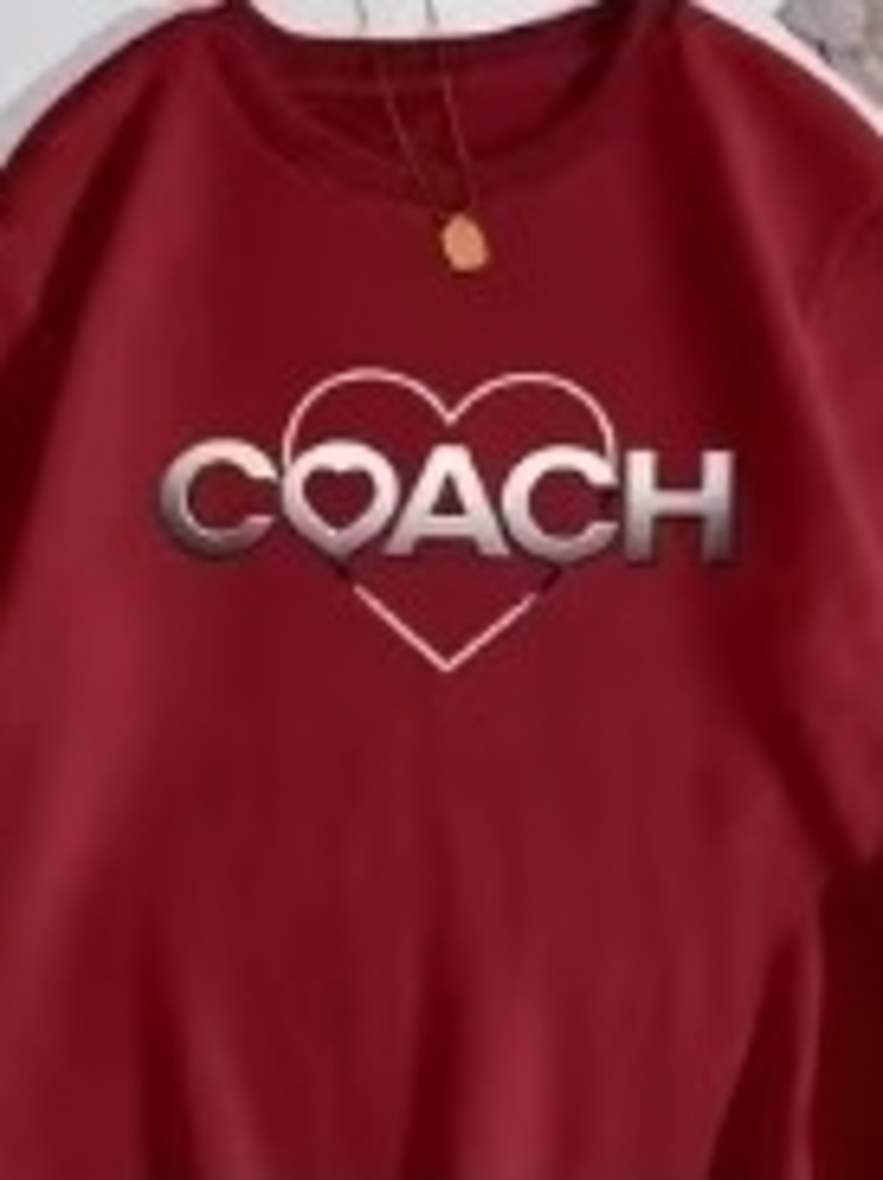 Metallic Heart Logo Sweatshirt - Burgundy With Word Coach Print